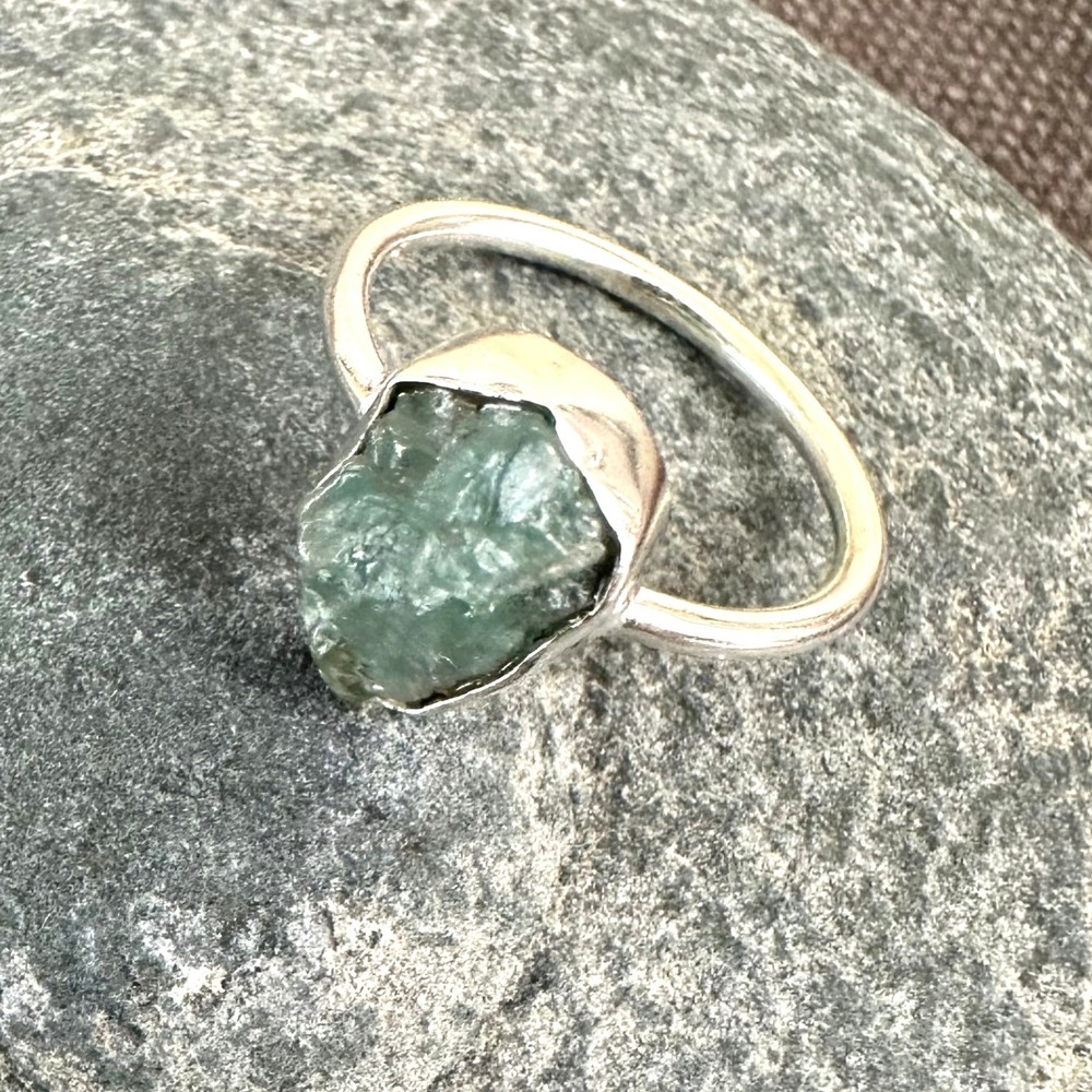 NEW‎ Raw Aquamarine Sterling Silver 925 Natural Ring Sz 6.5 Natural
